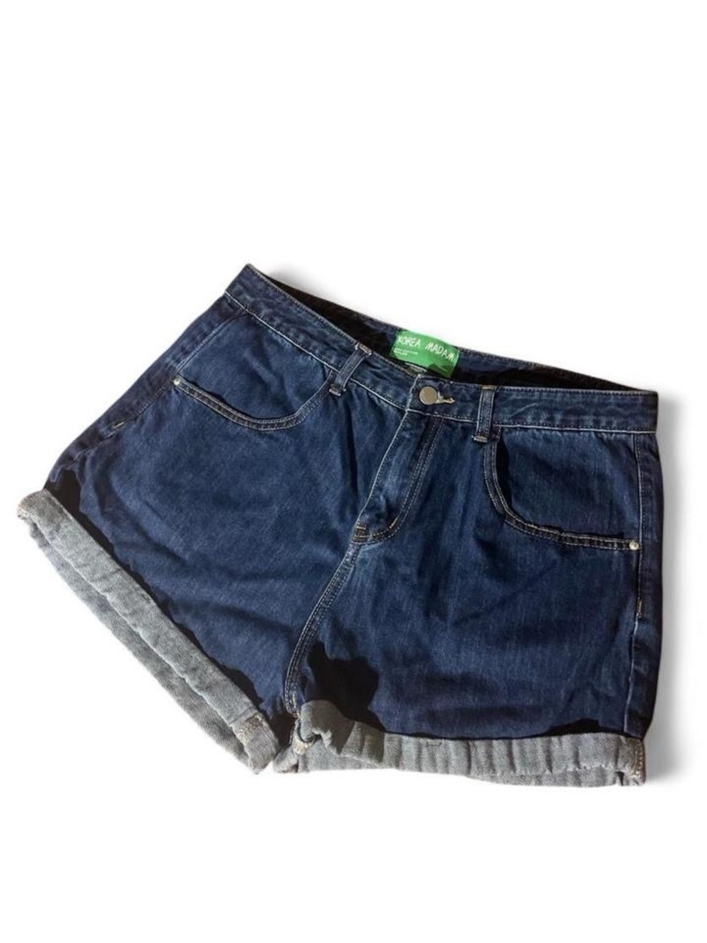 Korea Madam Dark Wash High Waisted Cuffed Denim Shorts Large 30